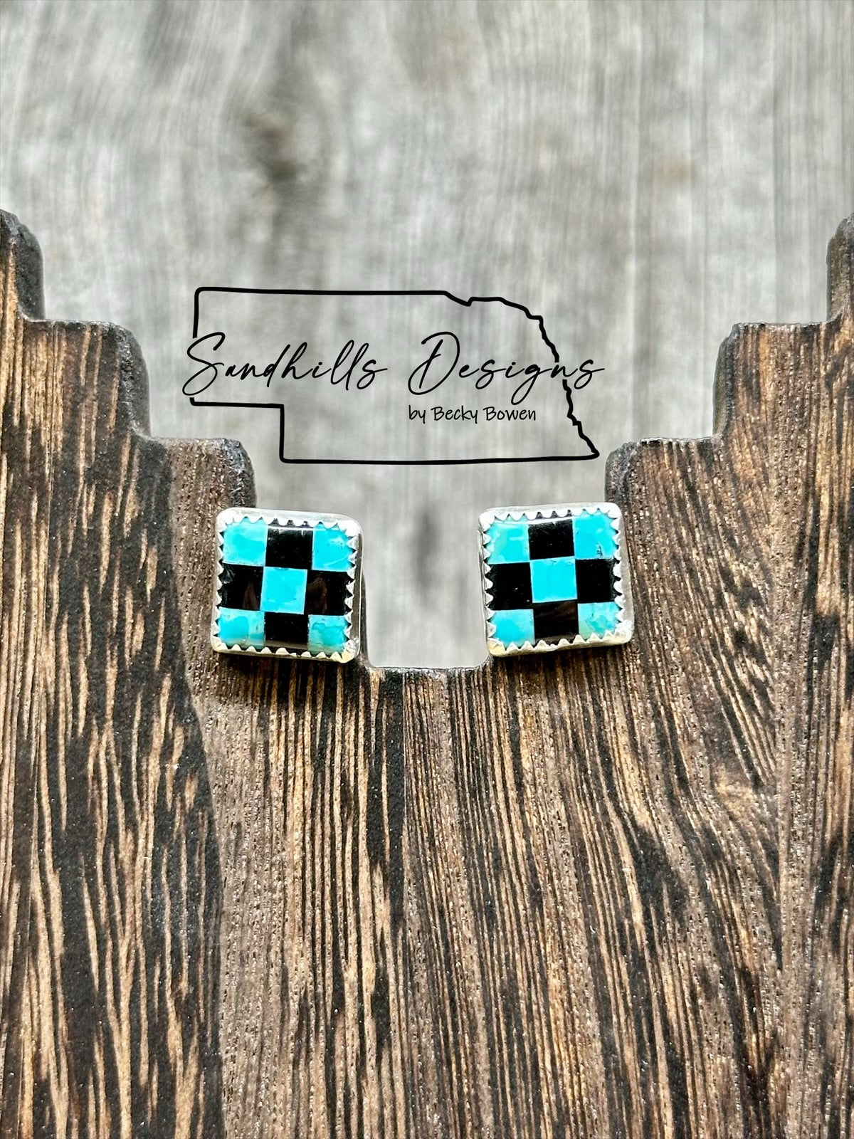 Mohave Turquoise Checker Square Earrings