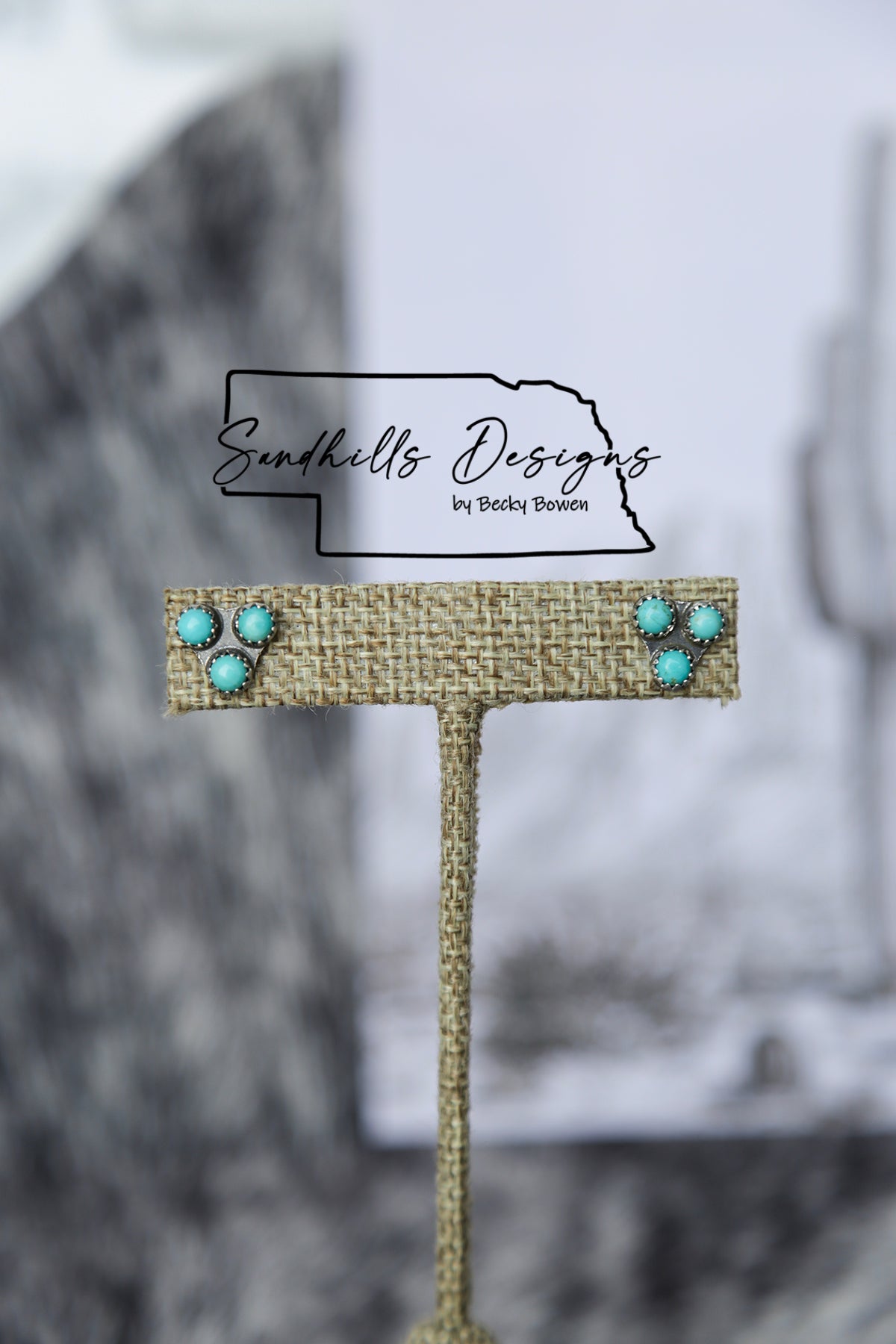 3 Stone Kingman Triangle Earrings #2