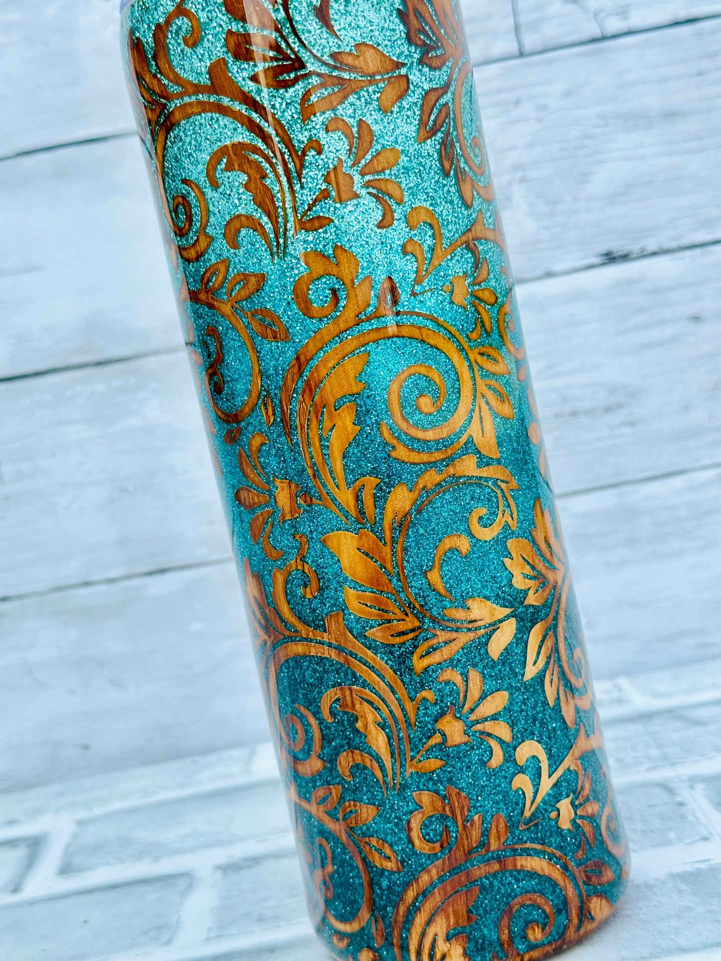 Teal Glittered Tooled Leather