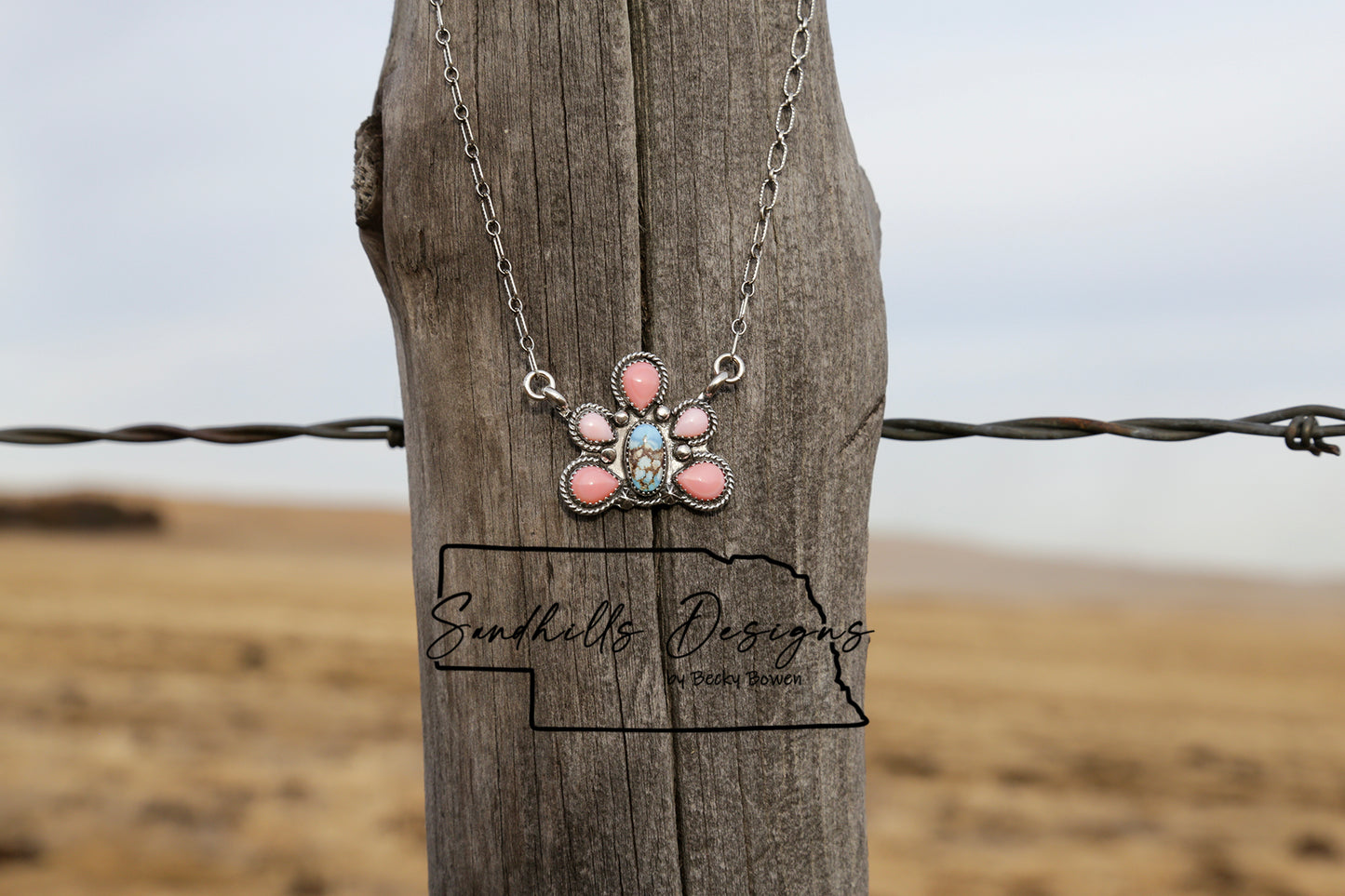 Golden Hills & Pink Conch Necklace