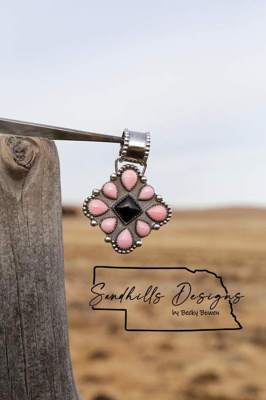Pink Conch & Black Onyx Pendant