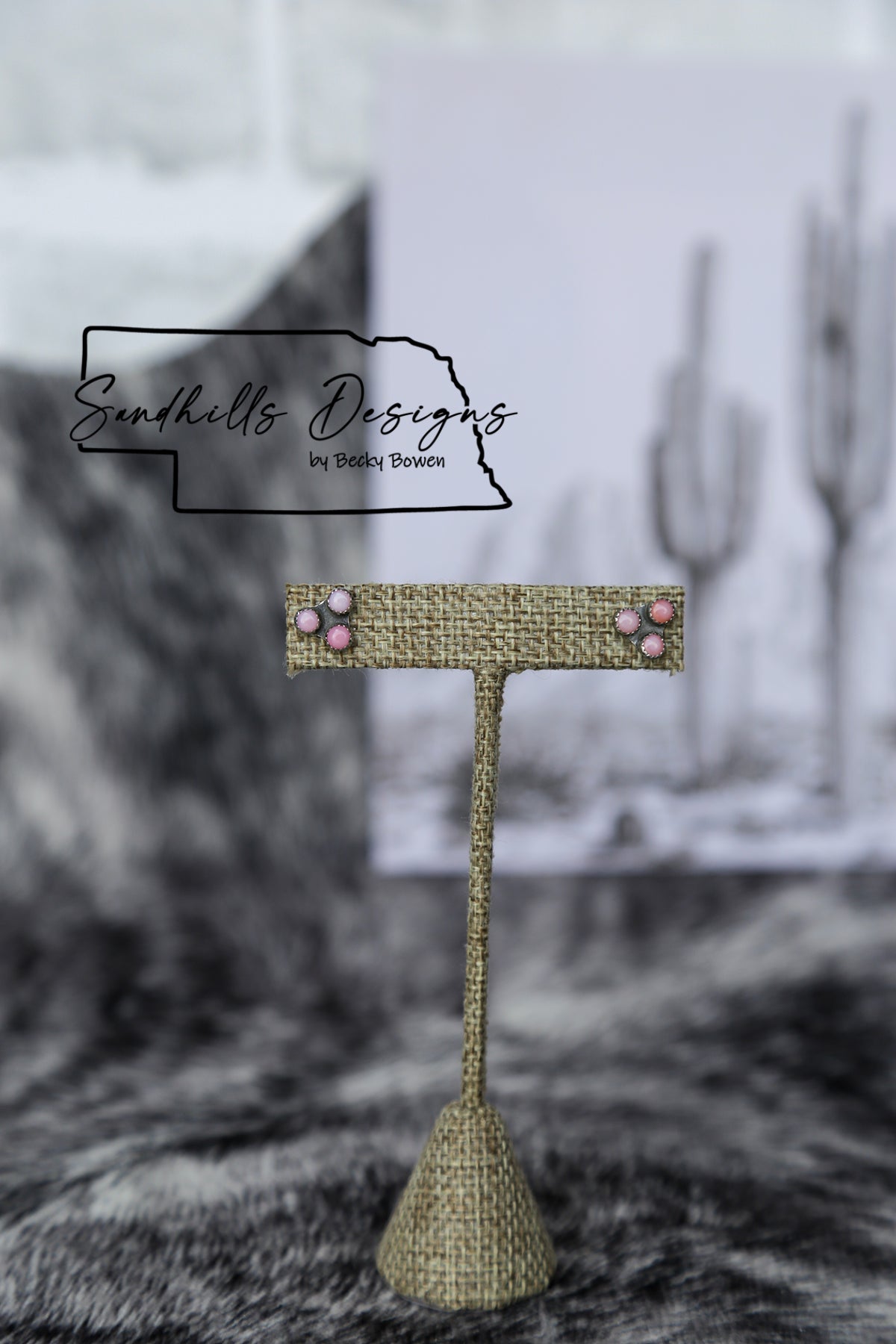 3 Stone Pink Conch Triangle Earrings #1