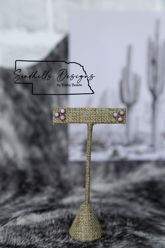 3 Stone Pink Conch Triangle Earrings #1