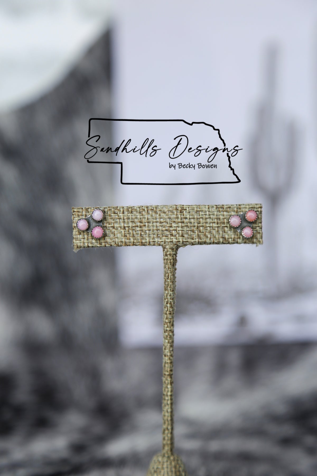 3 Stone Pink Conch Triangle Earrings #1