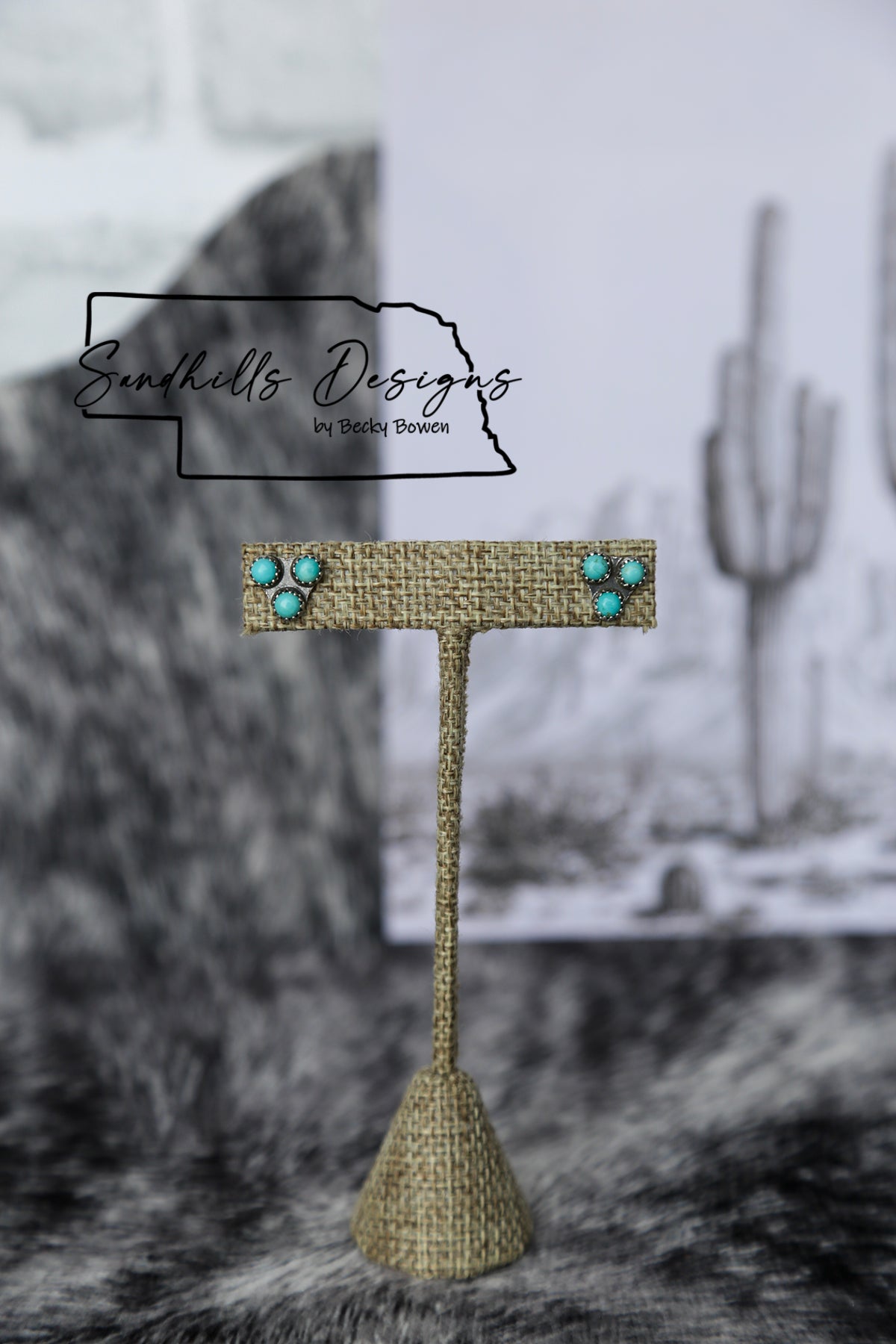 3 Stone Kingman Triangle Earrings #2