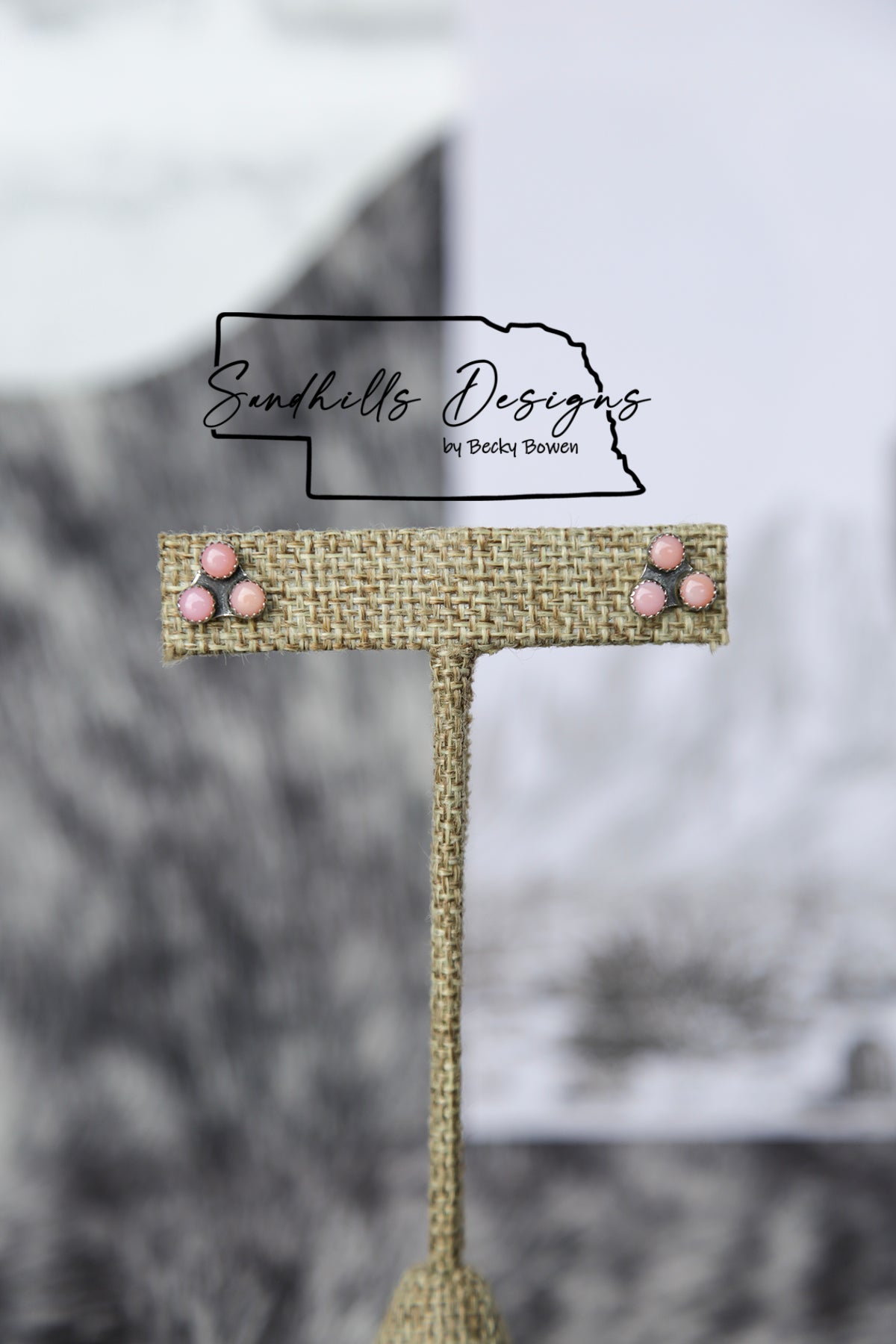 3 Stone Pink Conch Triangle Earrings #2